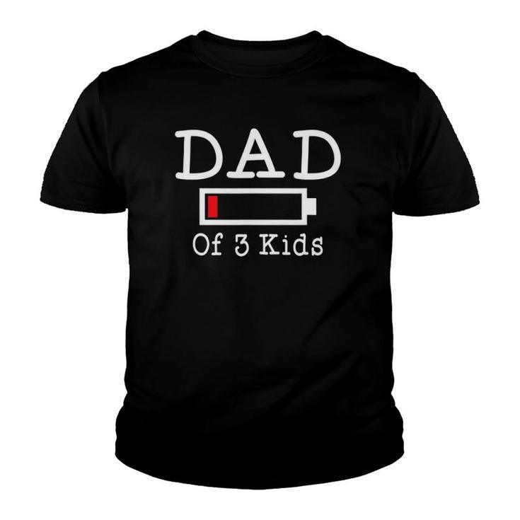 Mens Funny Dad Of 3 Kids Low Battery Busy Father Parenting Youth T-shirt