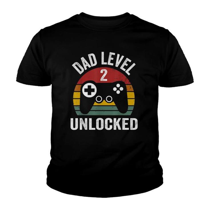Mens Funny New Dad  Dad Level 2 Unlocked For 2 Kids Gaming Youth T-shirt
