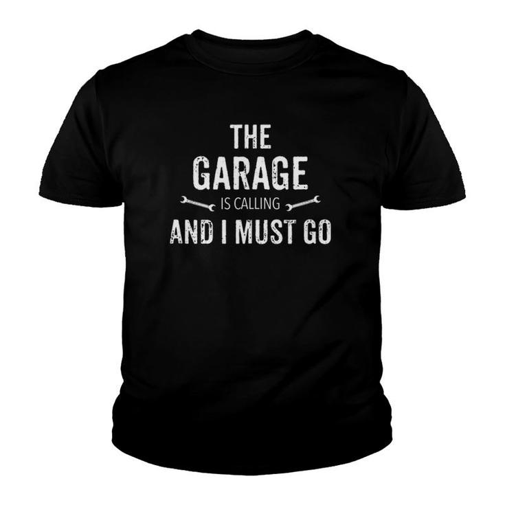 The Garage Is Calling I Must Go Funny Mechanic Mens Unisex T-Shirt