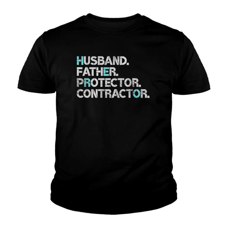 Mens Husband Father Protector Contractor Gift Dad Funny Youth T-shirt