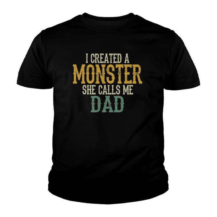 Mens I Created A Monster She Calls Me Dad Vintage Sunset Funny Youth T-shirt