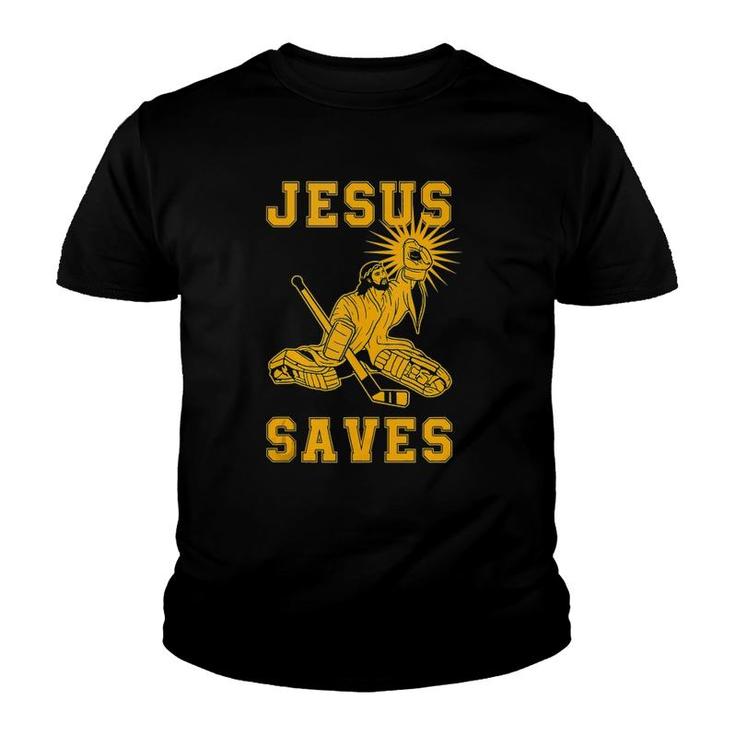Mens Jesus Saves Ice Hockey Goalie Sport Religious Christian  Youth T-shirt