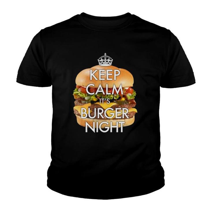 Mens Keep Calm It's Burger Night Novelty Soft Touch Youth T-shirt
