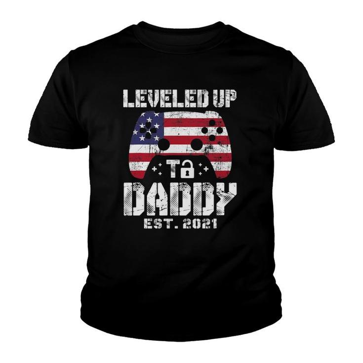 Mens Leveled Up To Daddy Est 2021 Dad Level Unlocked Youth T-shirt
