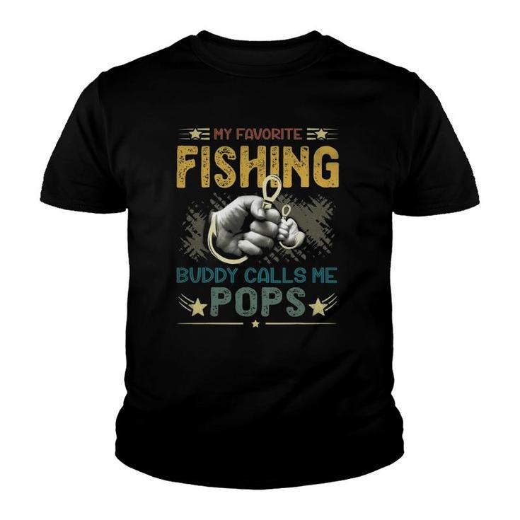 Mens Mens My Favorite Fishing Buddy Calls Me Pops Fathers Day Youth T-shirt