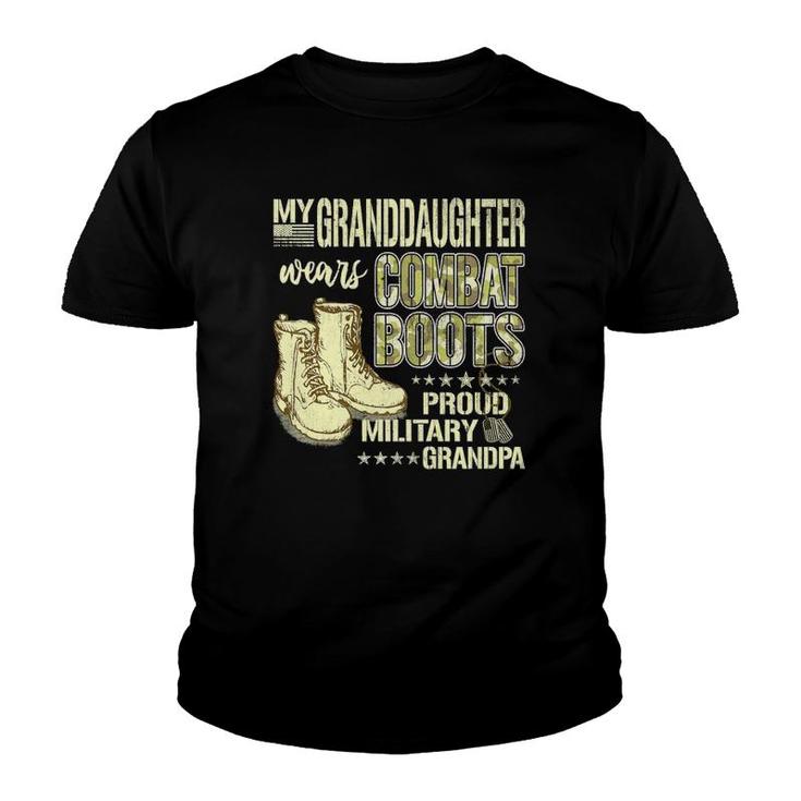 Mens My Granddaughter Wears Combat Boots Proud Military Grandpa  Youth T-shirt