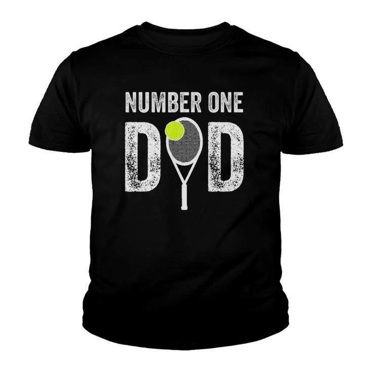 Mens Number One Daddy Funny Gift From Son Daughter 1 Tennis Dad Youth T-shirt