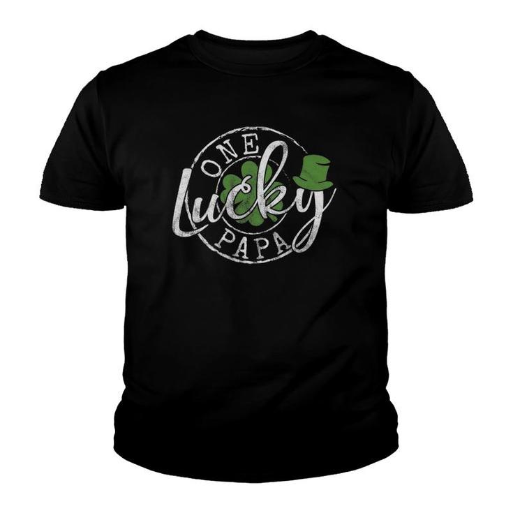 Mens One Lucky Papa Funny Father Irish Clovers St Patrick's Day Youth T-shirt