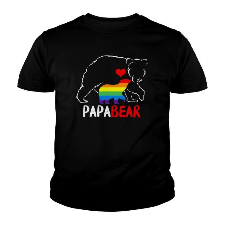Mens Papa Bear Proud Dad Daddy Rainbow Flag Lgbt Pride Father Day Youth T-shirt