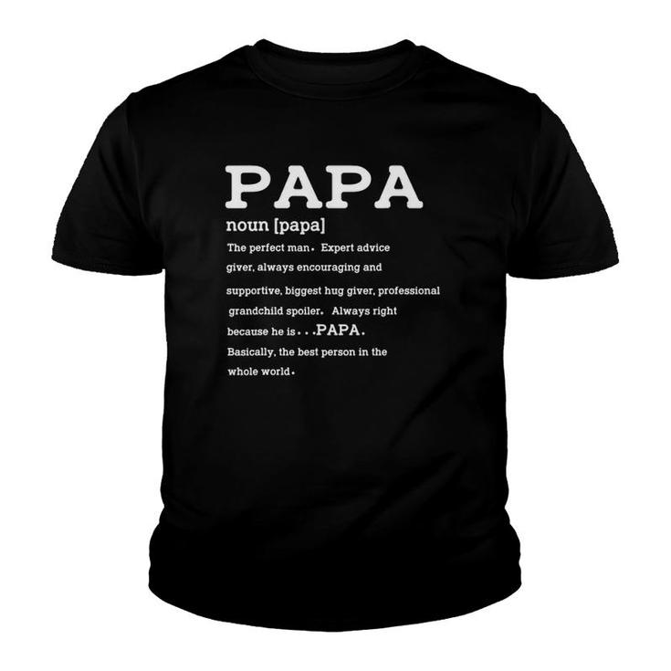 Mens Papa Definition Noun Nutrition Father's Day Grandpa Youth T-shirt