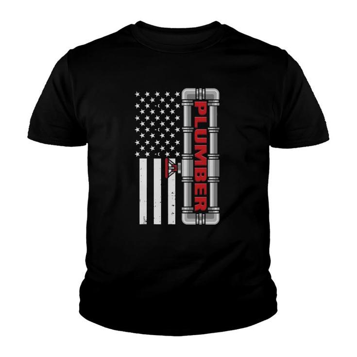 Mens Patriot Plumbers Flag American Usa Plumbing Youth T-shirt