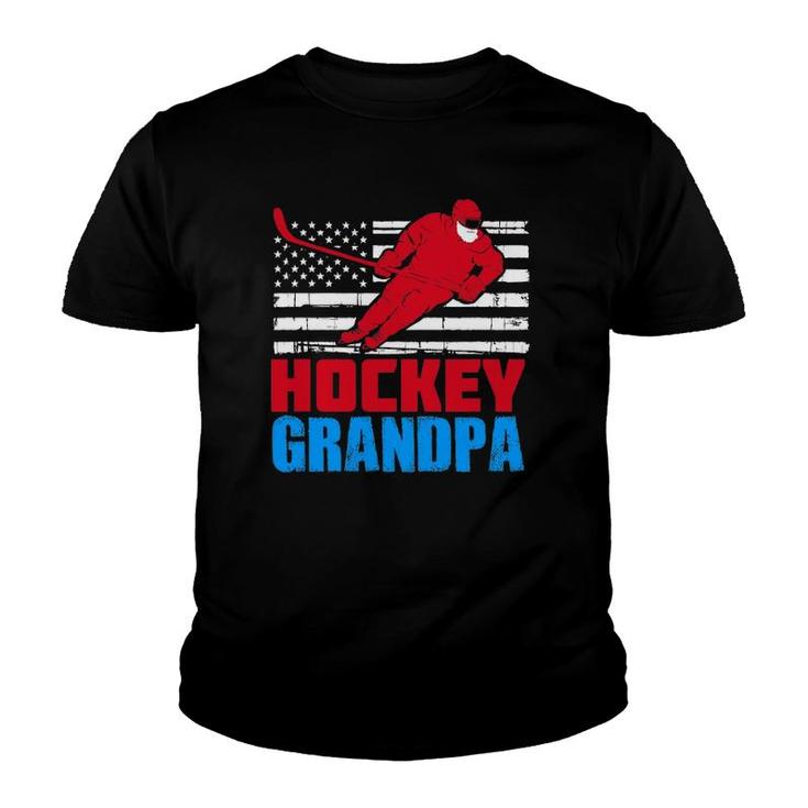 Mens Patriotic American Flag Usa Ice Hockey Grandpa Gift Youth T-shirt