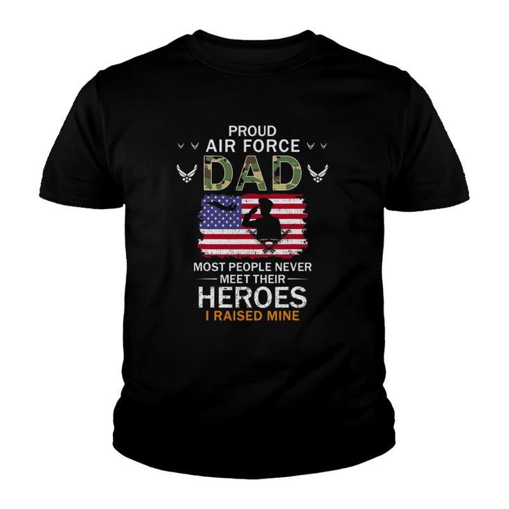 Mens Proud Air Force Dad I Raised My Heroes Camouflage Army Youth T-shirt