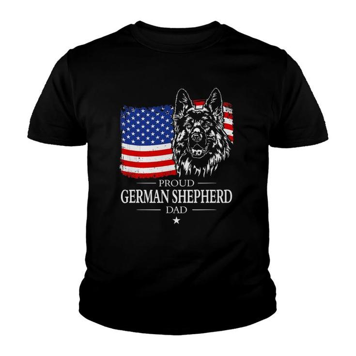 Mens Proud German Shepherd Dad American Flag Patriotic Dog Gift Youth T-shirt