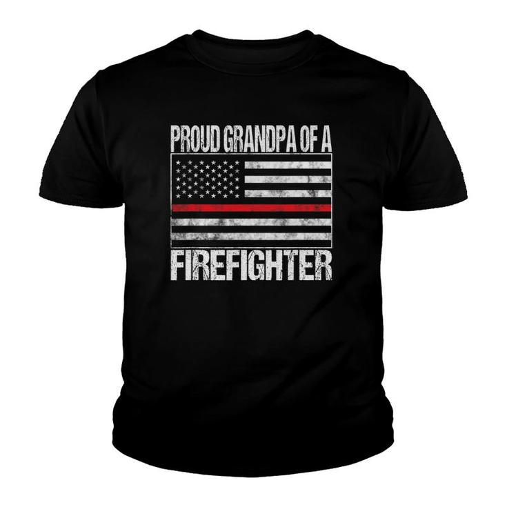 Mens Proud Grandpa Of A Firefighter Fireman Support Red Line Flag Youth T-shirt