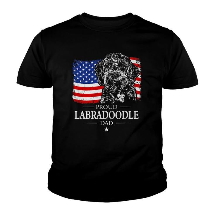 Mens Proud Labradoodle Dad American Flag Patriotic Dog Gift Youth T-shirt
