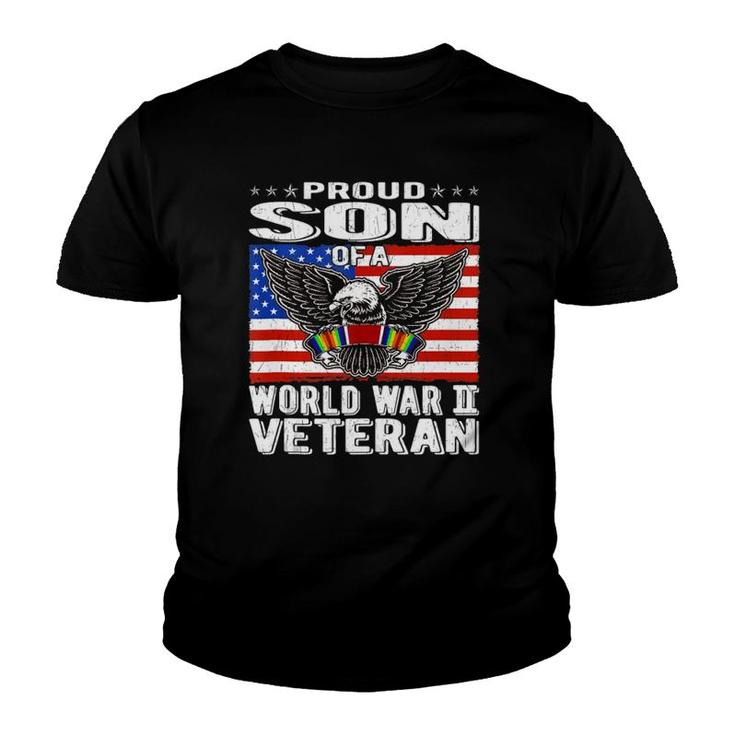 Mens Proud Son Of A World War 2 Veteran Patriotic Ww2 Family Gift  Youth T-shirt