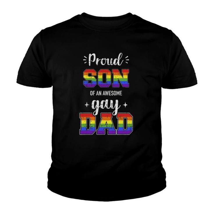 Mens Proud Son Of Awesome Gay Dad Rainbow Pride Month Family Youth T-shirt