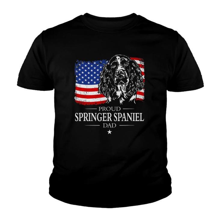 Mens Proud Springer Spaniel Dad American Flag Patriotic Dog Gift Youth T-shirt