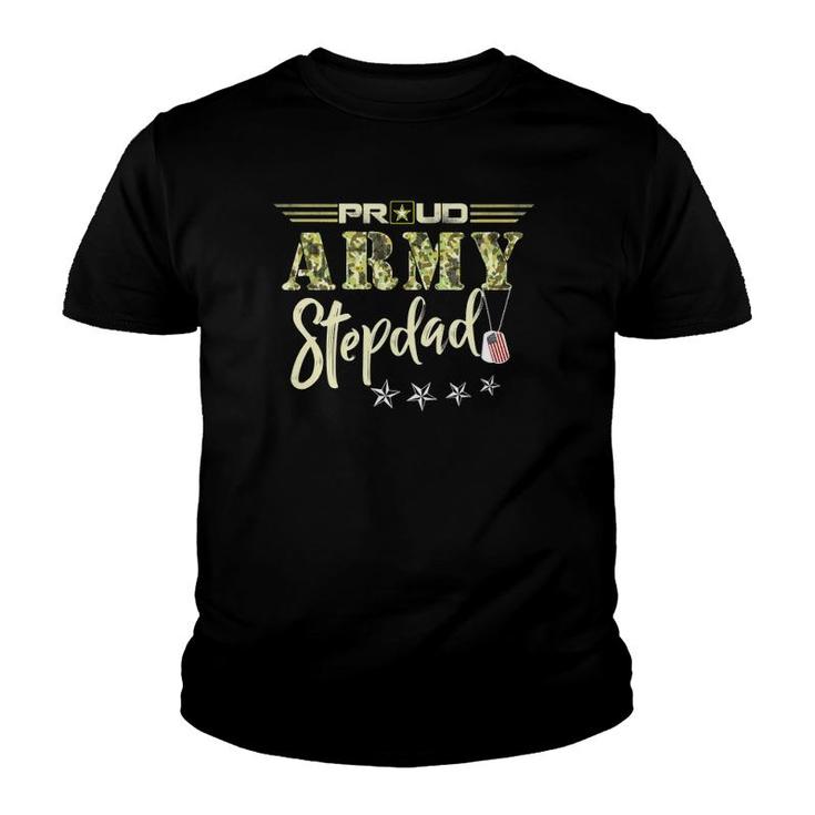 Mens Proud Us Army Stepdad Camouflage Military Pride Youth T-shirt