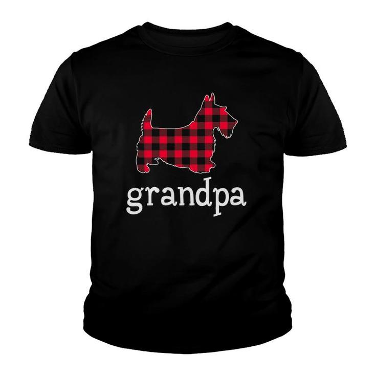 Mens Red Plaid Grandpa Scottie Christmas Matching Family Pajama Youth T-shirt