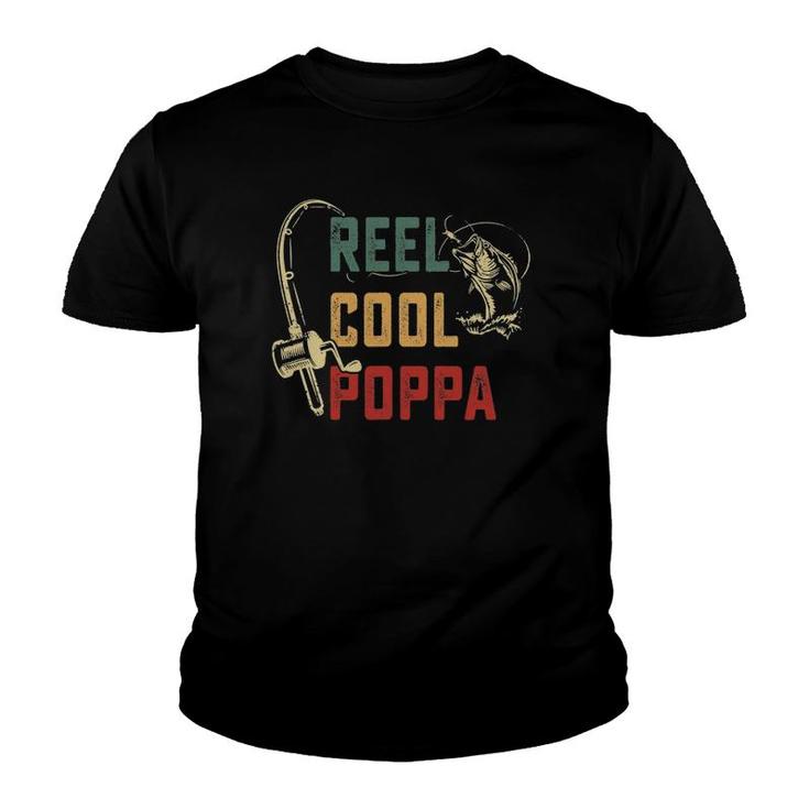 Mens Reel Cool Poppa Vintage Fisherman Father's Day Youth T-shirt