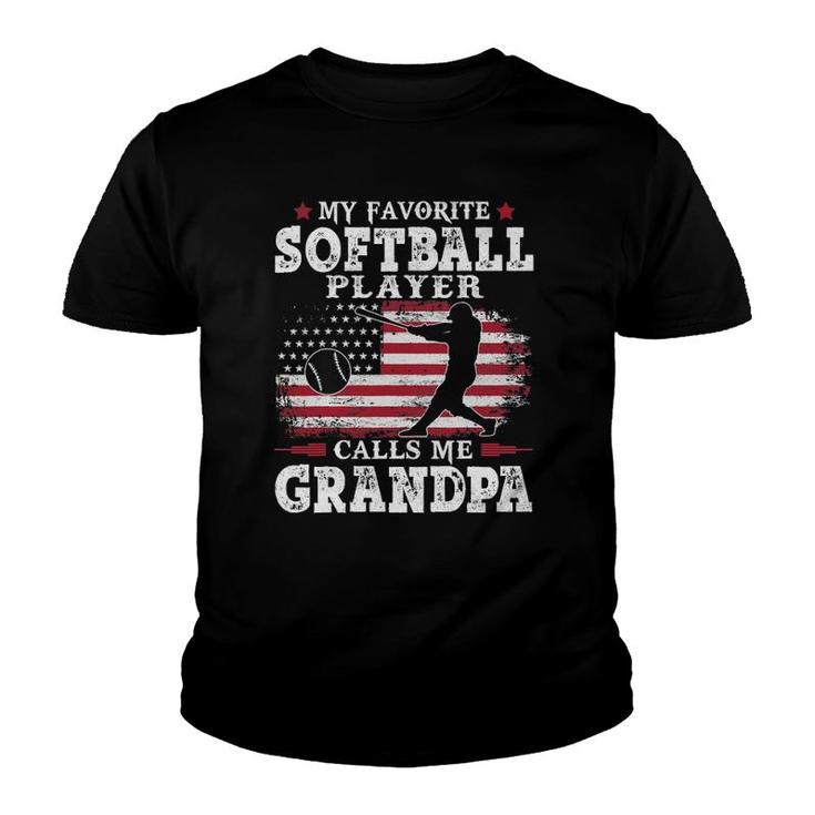 Mens Softball Player Calls Me Grandpa Usa Flag Youth T-shirt