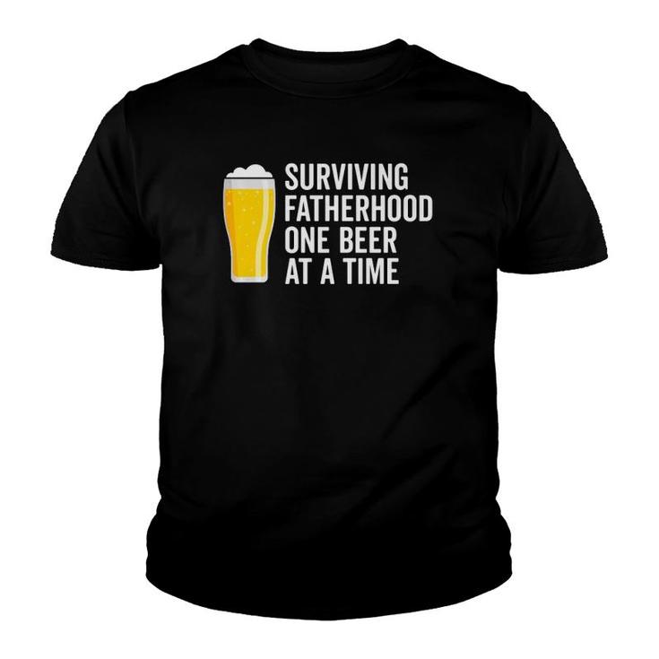 Mens Surviving Fatherhood One Beer At A Time Cool Fathers Day  Youth T-shirt