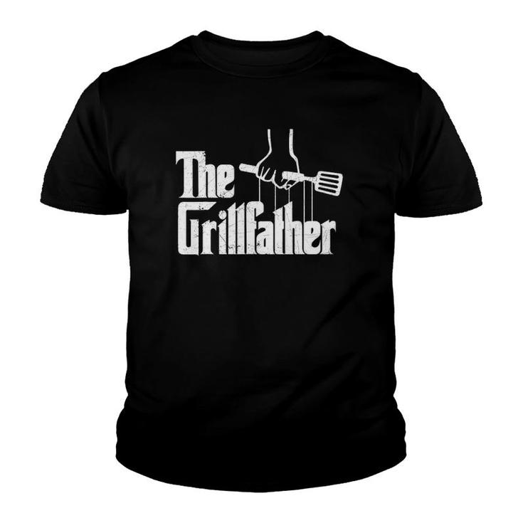 Mens The Grillfather Dad Chef Grilling Grill Master Bbq Youth T-shirt