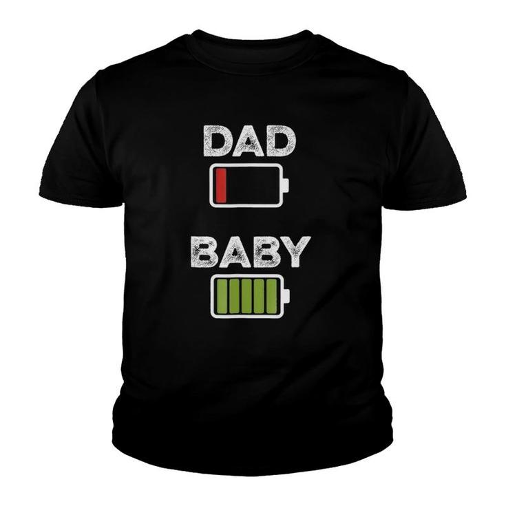 Mens Tired Dad Low Battery Baby Full Charge Funny Youth T-shirt