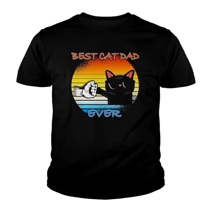 Mens Vintage Cat Best Cat Dad Retro Cat Meow Youth T-shirt