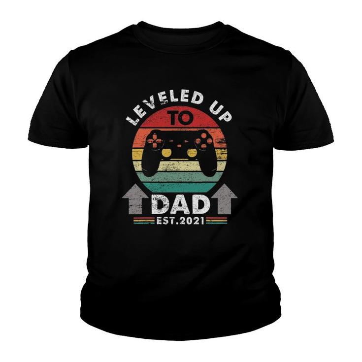 Mens Vintage Leveled Up To Dad 2021 Costume Gender Reveal Gift Youth T-shirt