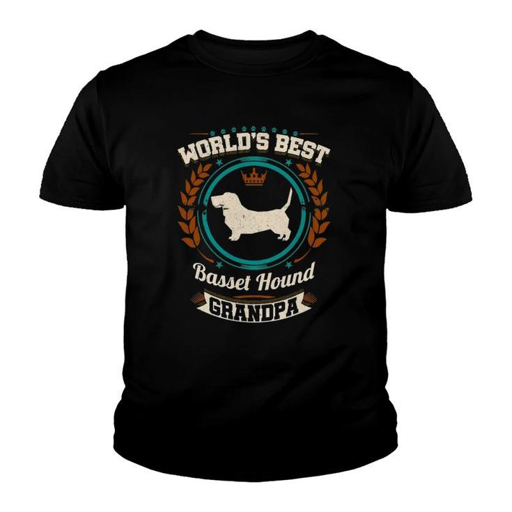 Mens World's Best Basset Hound Grandpa Granddog Youth T-shirt
