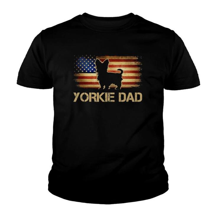 Mens Yorkie Dad Vintage American Flag Patriotic Yorkshire Terrier Youth T-shirt