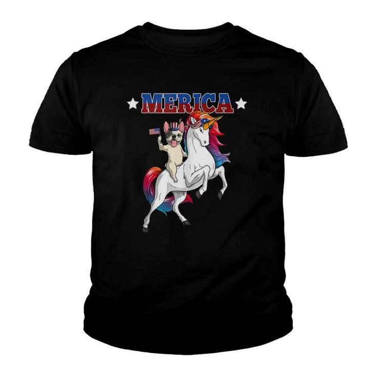 Merica French Bulldog Dog Unicorn American Flag 4Th Of July  Youth T-shirt