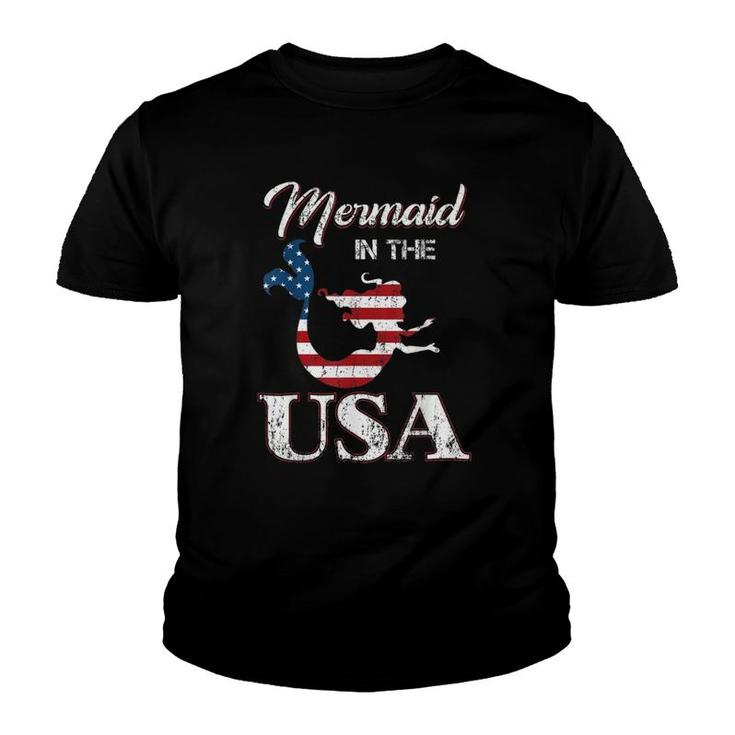 Mermaid In The Usa 4Th Of July American Flag Patriotic Youth T-shirt