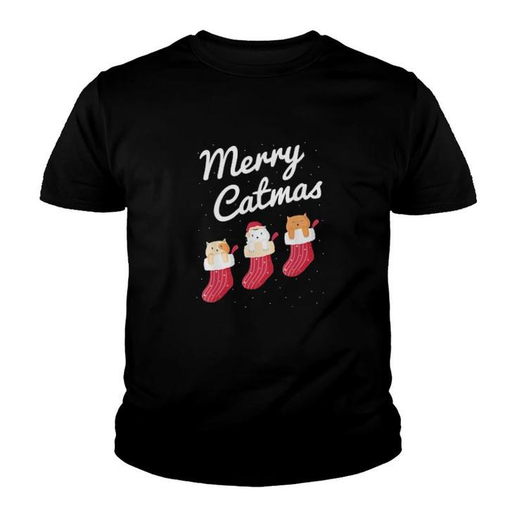 Merry Catmas Christmas Cats In Socks Kitty Cat Lover Sweat Youth T-shirt