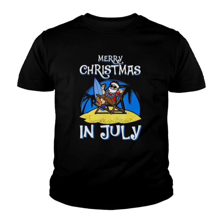 Merry Christmas In July Funny Santa Claus Beach Youth T-shirt