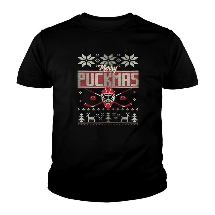 Merry Puckmas Hockey Ugly Merry Christmas Youth T-shirt