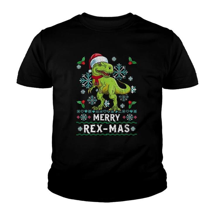 Merry Rex-Mas Christmasrex Dinosaur Ugly  Knit Youth T-shirt