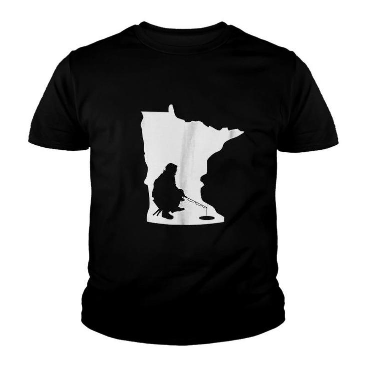 Minnesota Mn State Map Ice Fishing Youth T-shirt