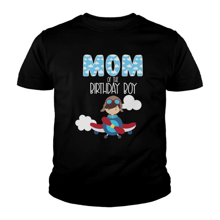 Mom Of The Birthday Boy Airplane Plane Pilot Flying Family Youth T-shirt