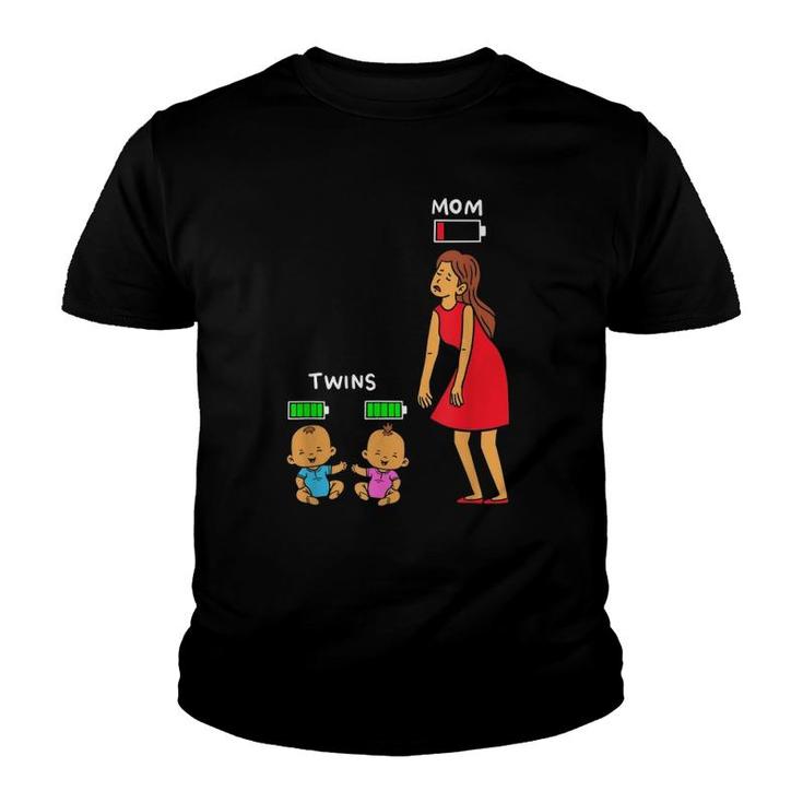 Mom Twins Low Battery T-Shirt,Tired Mom Shirt Mother's Day T-Shirt