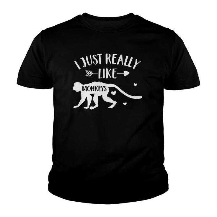 Monkey Lover Gift 'I Just Really Like Monkeys' Funny Monkey Youth T-shirt