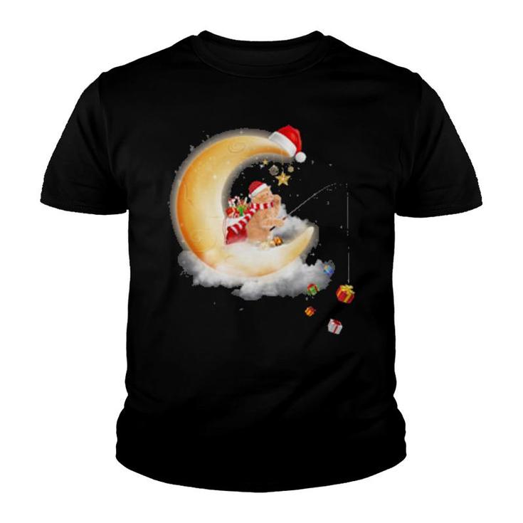 Moon Cat Fishing Gift Happy Christmas, Crescent Moon , Cat Sit On The Crescent Moon  Youth T-shirt