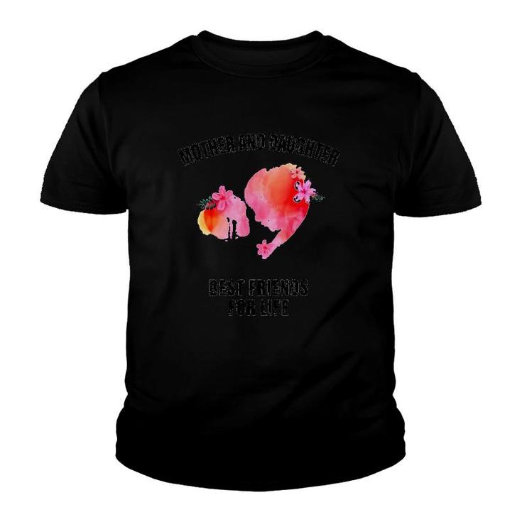 Mother And Daughter Best Friends For Life Floral Mom And Daughter Silhouette Heart Version Youth T-shirt