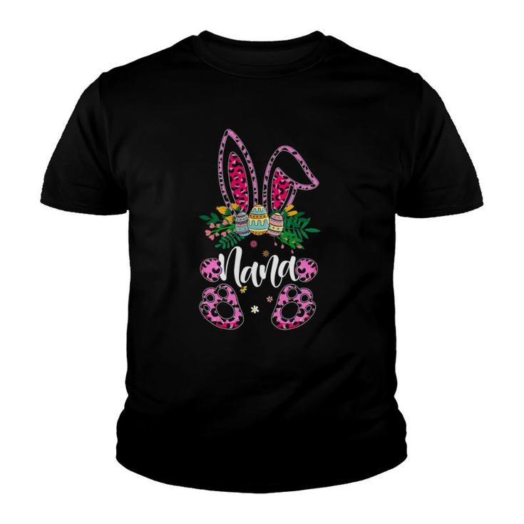 Mother's Day Easter Flower Nana Leopard Bunny Egg Hunting Youth T-shirt
