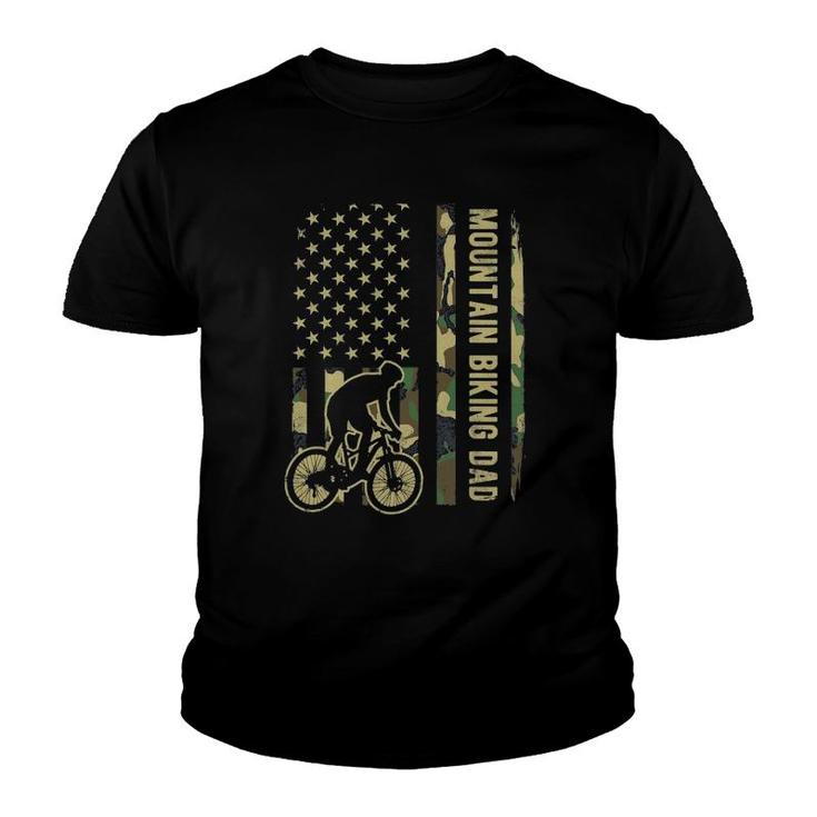 Mountain Biking Dad Camouflage American Flag Fathers Day Youth T-shirt