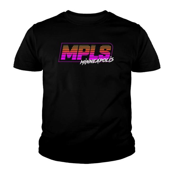 Mpls Minneapolis Retro 80'S Box Stripes Youth T-shirt