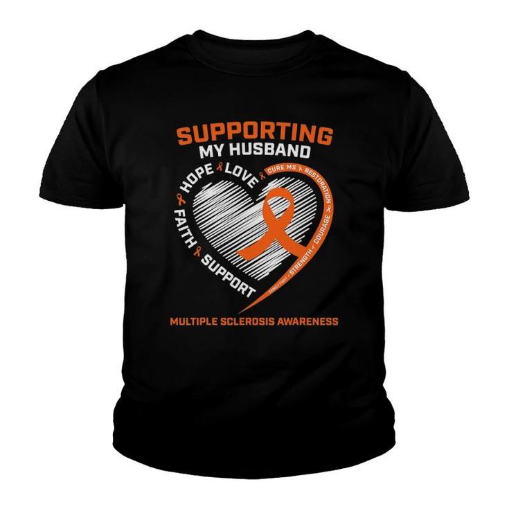 Ms I Wear Orange For My Husband Multiple Sclerosis Awareness Youth T-shirt